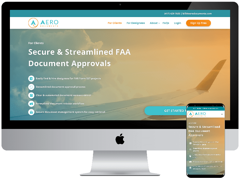 Aero Documents website on iMac and smartphone